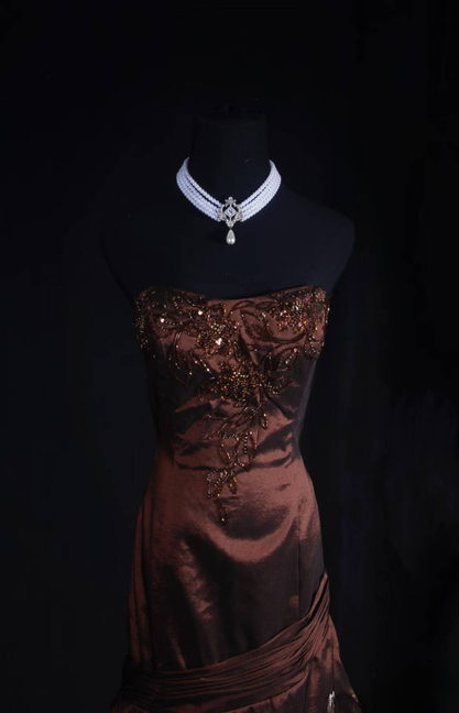 Vintage Mermaid Strapless Taffeta Floor Length Prom Dress Beads Inspiration Long Prom Dresses AU529