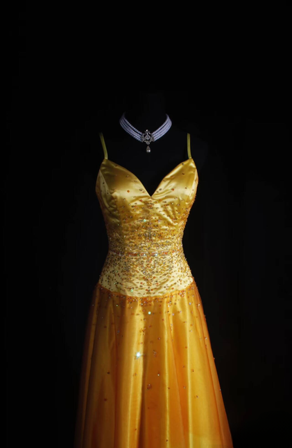 Retro High Low Spaghetti Straps Yellow Satin Prom Dresses 2026 Prom Dress Princess Graduation Dress AU538