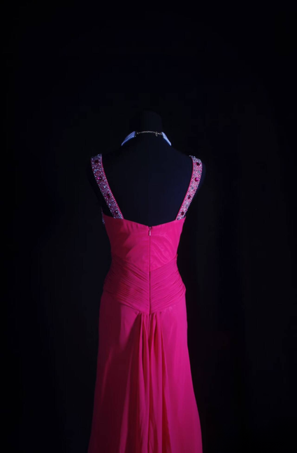 Classic Mermaid V Neckline Silver Beads Sequins Pink Chiffon Long Prom Dress Inspiration Party Senior Dance Prom Dresses AU539