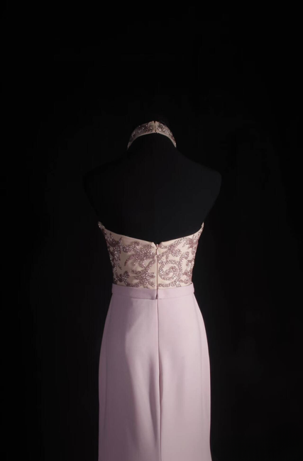 Classic Mermaid High Neckline Beads Pink Chiffon Long Prom Dress Inspiration Party Senior Dance Prom Dresses AU542