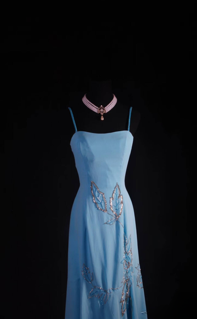Vintage Mermaid Spaghetti Straps Blue Beads Chiffon Long Prom Dresses Party Dress Princess Graduation Outfits For Women AU555