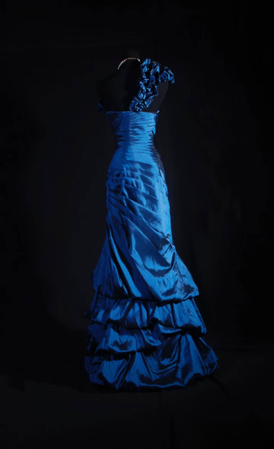 Vintage Prom Dresses 90s Mermaid One Shoulder Royal Blue Taffeta Long Party Dress Inspiration Senior Dance Graduation Dresses AU587