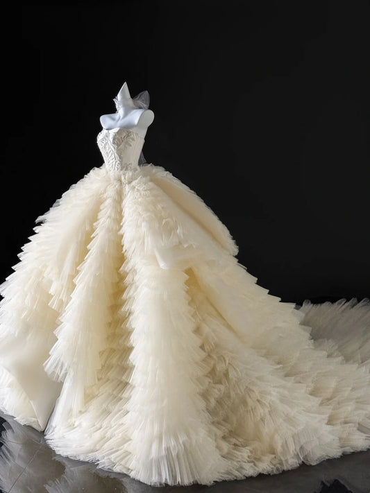 Luxury Ball Gown Strapless Tulle Fitted Corset Wedding Dress Bride Gowns Wedding Dresses AU636