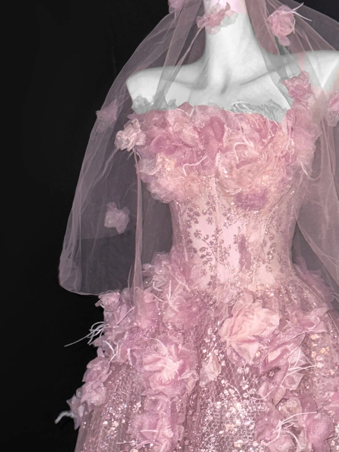 Vintage Ball Gown Strapless Light Pink Tulle Floral Prom Dresses Long Party Dress 18th Birthday Outfit Graduation Dress AU669