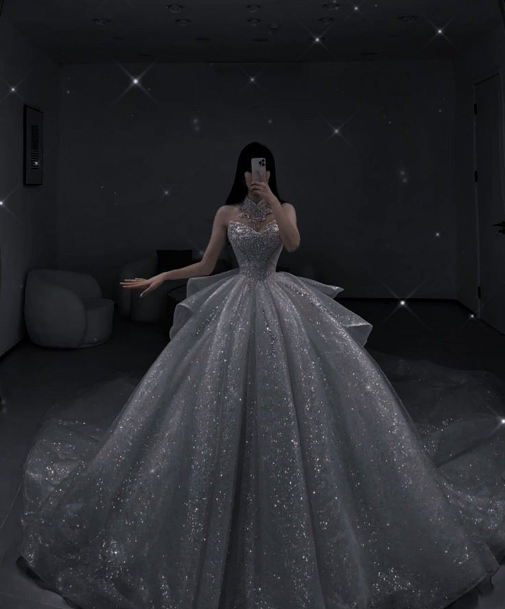Romantic Ball Gown High Neck Silver Appliques Sequin Long Wedding Dress Goddesses Gowns Formal Wedding Dresses B10
