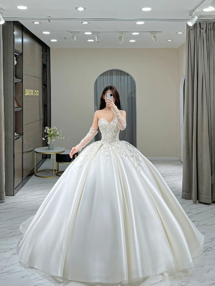 Dream Ball Gown Sweetheart Long Lace White Wedding Dress Fairy Formal Wedding Dresses Civil Brides Gowns B156