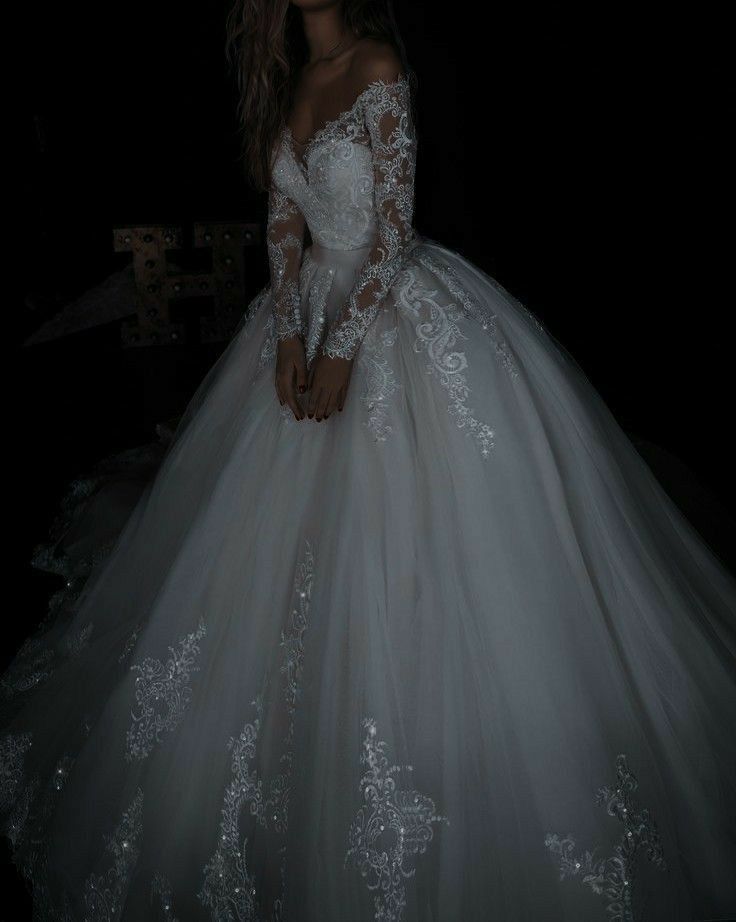 Princess Ball Gown Off The Shoulder Long Sleeves Long Lace White Wedding Dress Dream Wedding Dresses B170