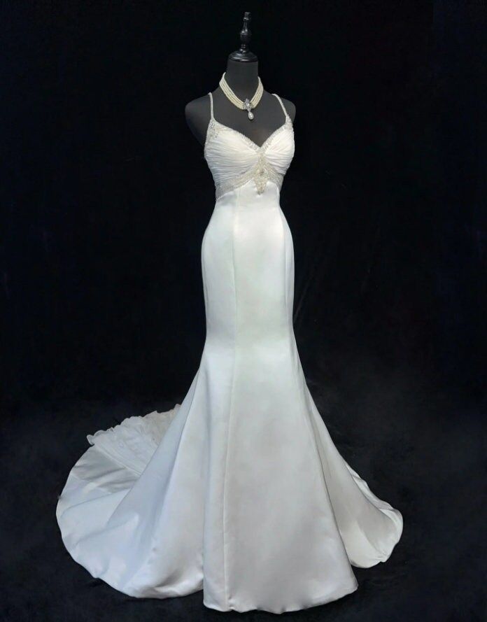 Vintage Mermaid Princess Halter Satin White Wedding Dress Fairytale Wedding Dresses Civil Brides Gowns B185