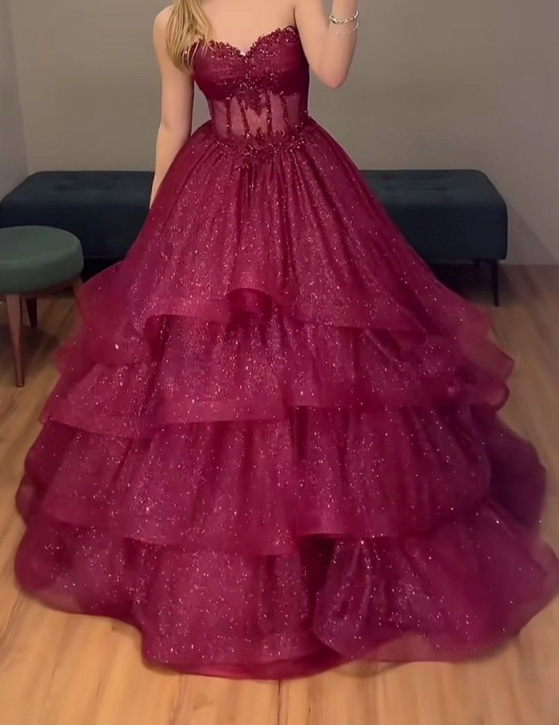 Modest Ball Gown Sweetheart Sequin Burgundy Long Prom Dresses Inspiration Trending Prom Gowns Formal Prom Dress B265
