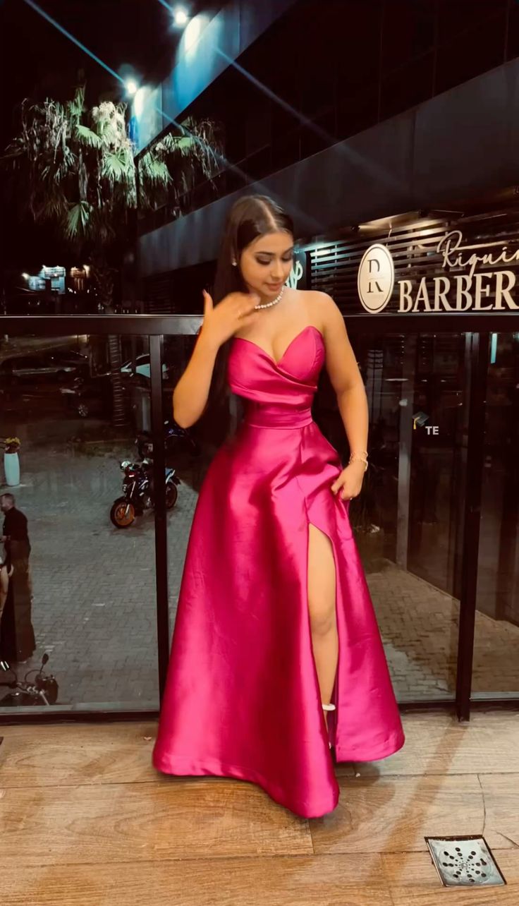 hot pink birthday dress Sexy A Line Sweetheart Satin Slit Long Prom Dresses Inspirati – RubyFashionDress 31.0 Waist Navy Blue Cotton Flax Made to Order Size:Size 0