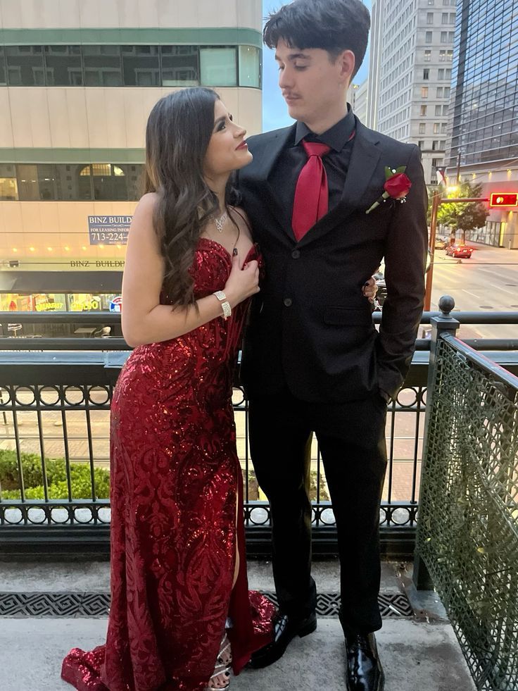 burgundy prom dress and tux Couples prom ideas
