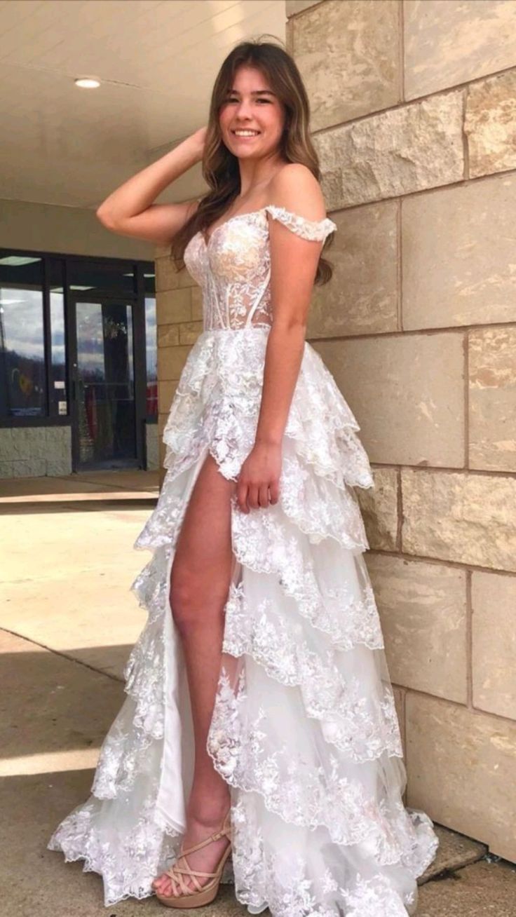 Beautiful Ball Gown Off The Shoulder Pink Lace Slit Prom Dresses Inspiration Prom Dress Princess Graduation Dress B339