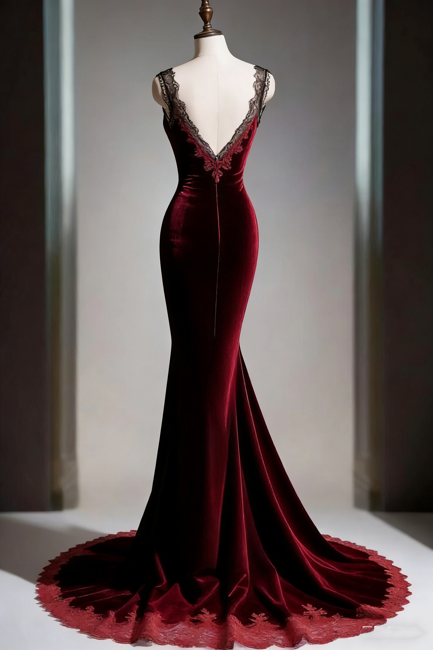 Elegant Mermaid Sweetheart Burgundy Black Lace Long Prom Dresses Inspiration Trending Evening Gowns Formal Party Prom Dress B375