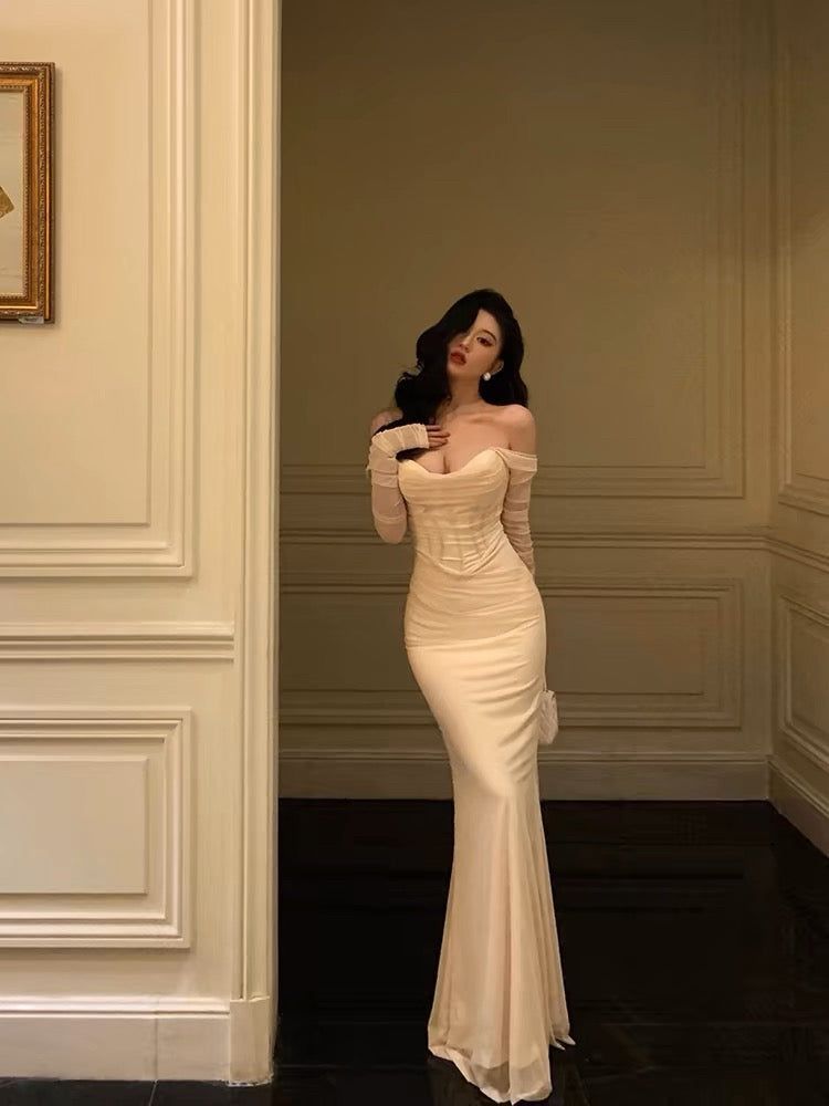 Charming Mermaid Off The Shoulder Ivory Long Prom Dresses Inspiration Prom Dress Princess Graduation Dress B511