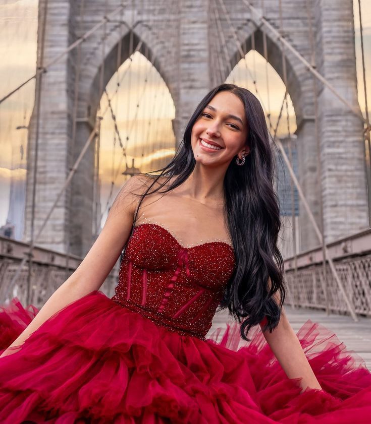 Charming Ball Gown Strapless Red Tulle Prom Dresses Inspiration Prom Dress Princess Graduation Dress B521