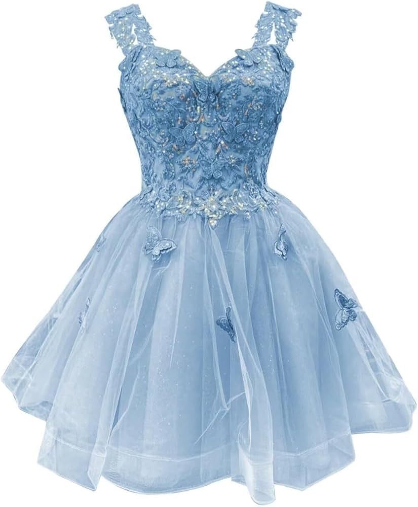 Cute Ball Gown Sweetheart Light Blue Lace Short 16th Birthday Dress Homecoming Dresses B571