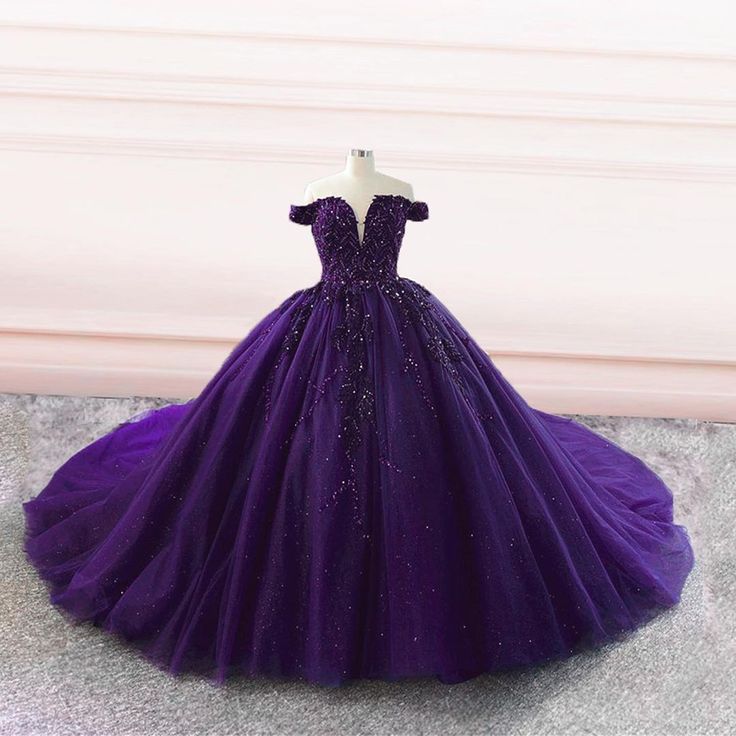 Modest Quinceanera Dresses Ball Gown Off The Shoulder Grape Tulle Birthday Gowns Vestidos De 15 Anos Formal Party Long Sweet 15 16 Dress B580