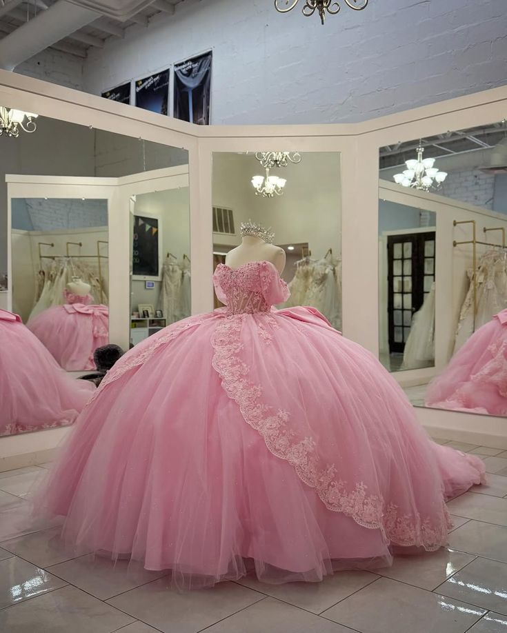 Modest Quinceanera Dresses Ball Gown Off The Shoulder Light Pink Tulle Birthday Gowns Vestidos De 15 Anos Formal Party Long Sweet 16 Dress B610