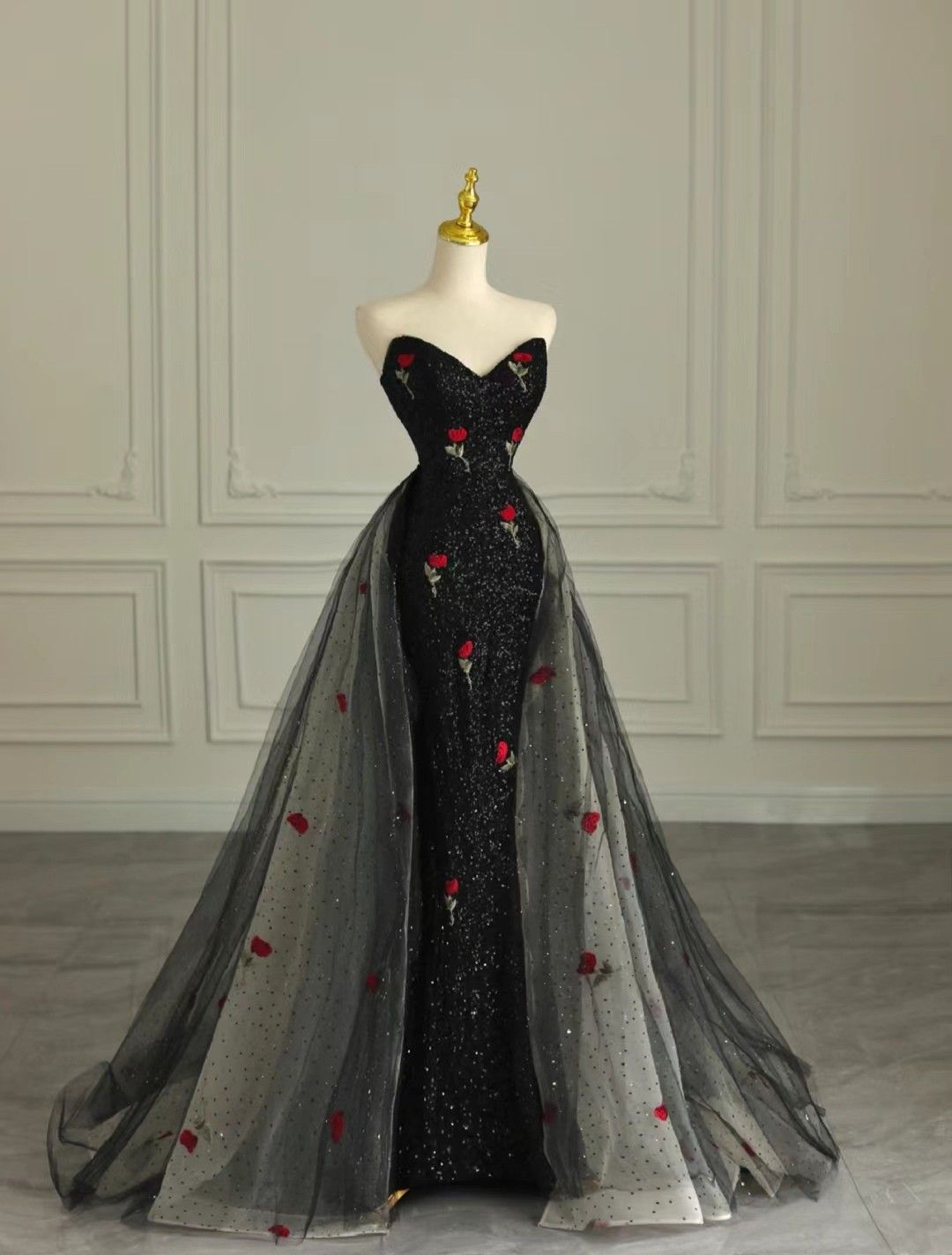 Elegant Mermaid Sweetheart Black Sequin Sleeveless Long Floor Length Prom Dress Inspiration Prom Dresses B66