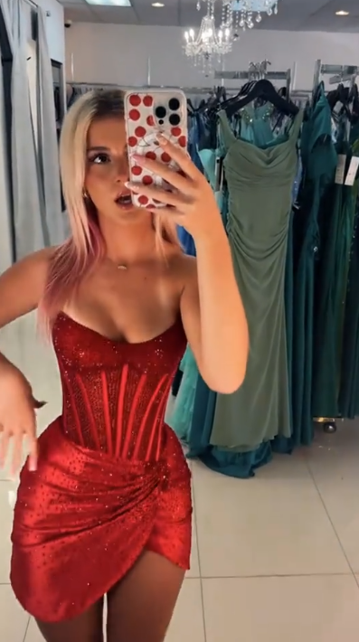 Sparkly Sheath Strapless Burgundy With Crystals Sequin Sleeveless Mini Senior Inspo Short Homecoming Dresses N4747