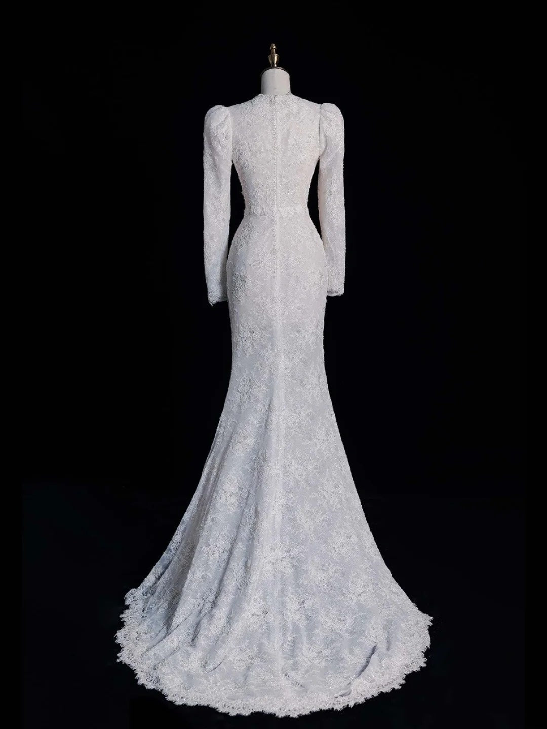 Vintage Mermaid V Neckline Lace Long Sleeeves Wedding Dress Fairytale Autumn Bridal Dresses N541