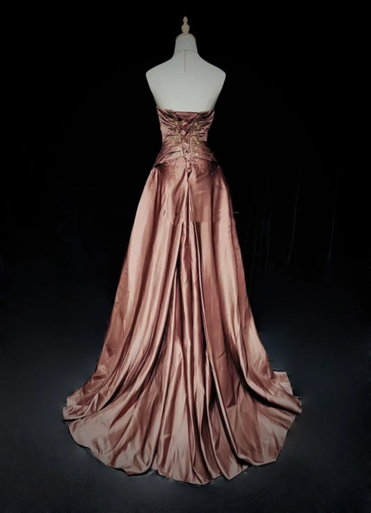 Beautiful Prom Dresses Inspo Ball Gown Sweetheart Satin With Beaded Chocolate Women Formal Dress N3187
