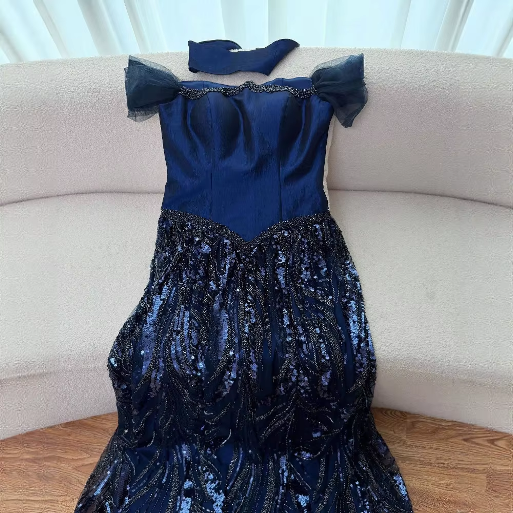 Customized Special Occasion Dress Navy Blue Prom Dresses Luxury Dress Sharon Happy Evening Dresses AB1049