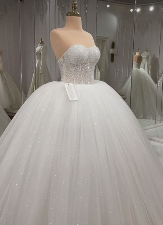 Shiny Ball Gown Sweetheart Sequins White Fitted Wedding Dress Styles Long Bride Gown Wedding Dresses Ideas DH2887