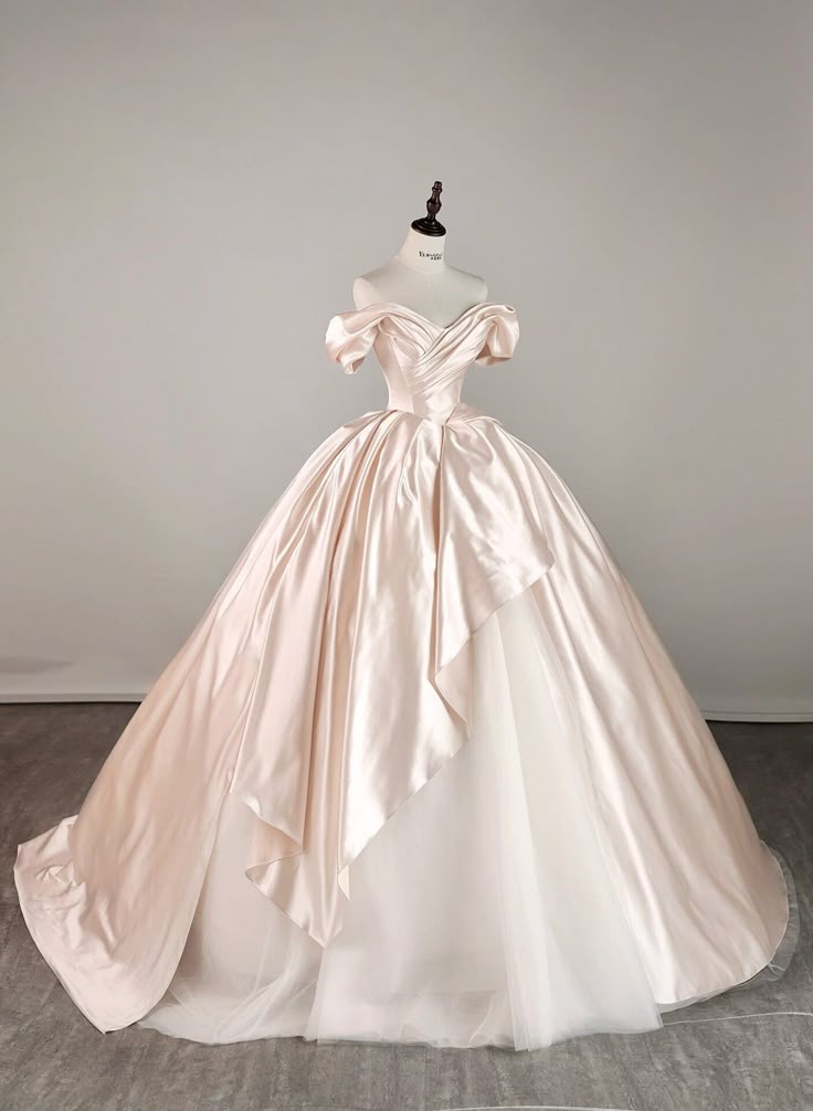Chic Ball Gown Off The Shoulder Light Pink Satin Corset Wedding Dress Long Bridal Gown Wedding Dresses DH3060