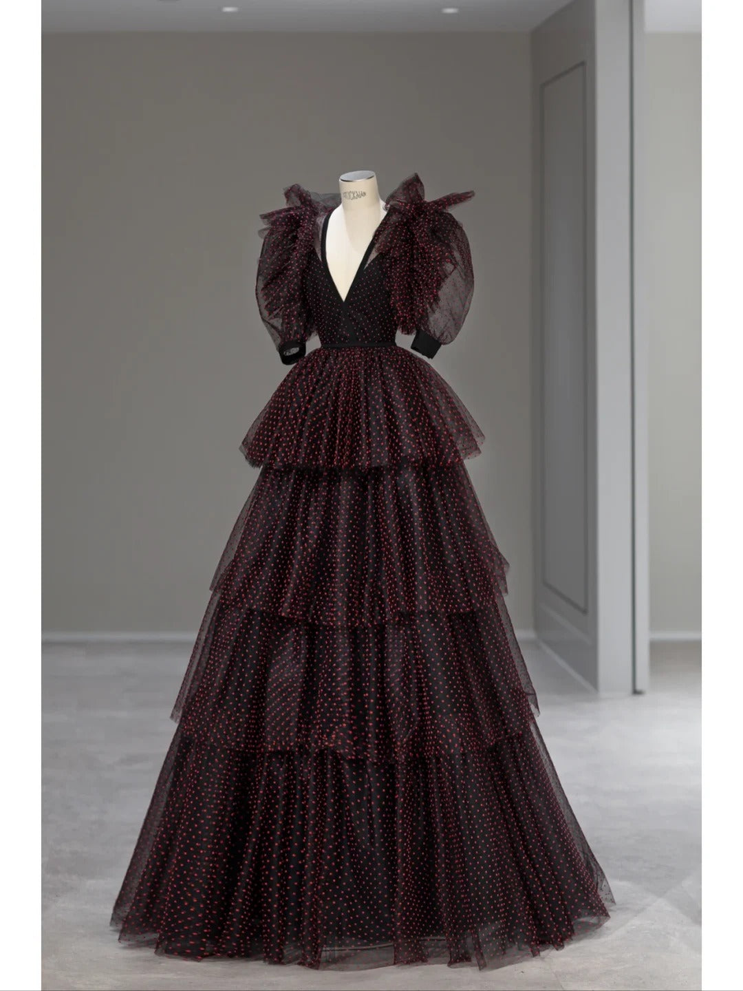 black and red sweet 16 dress Princess Prom Dresses Ball Gown V Neck Tulle Polka Dots Swee – RubyFashionDress Size:S | Timber Hollow to knee( for Prom Dress Style #32970 Katie Dress