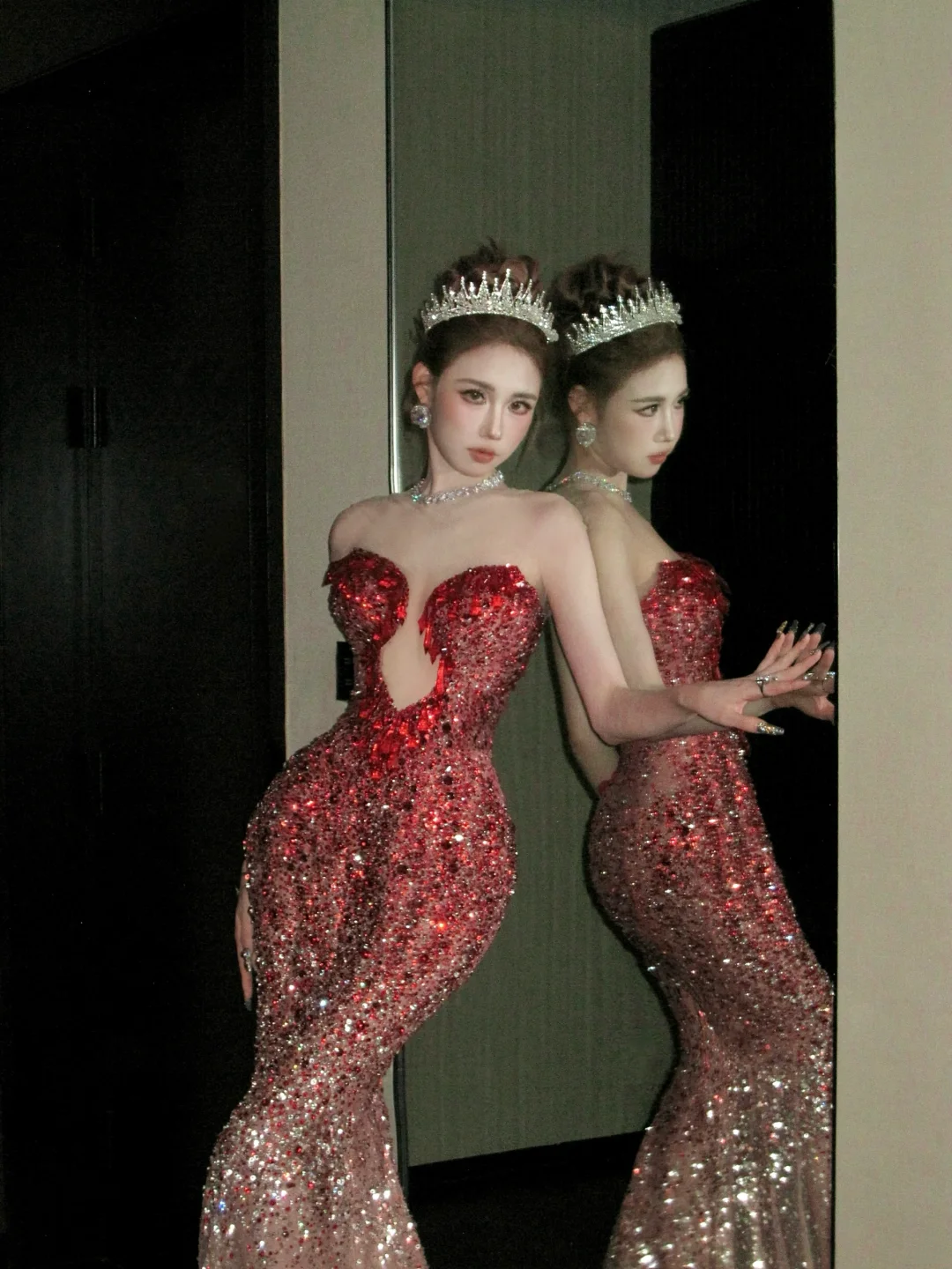 Modest Mermaid Sweetheart Burgundy With Beaded Crystals Prom Dress Aesthetic Long Graduation Evening Outfits N058