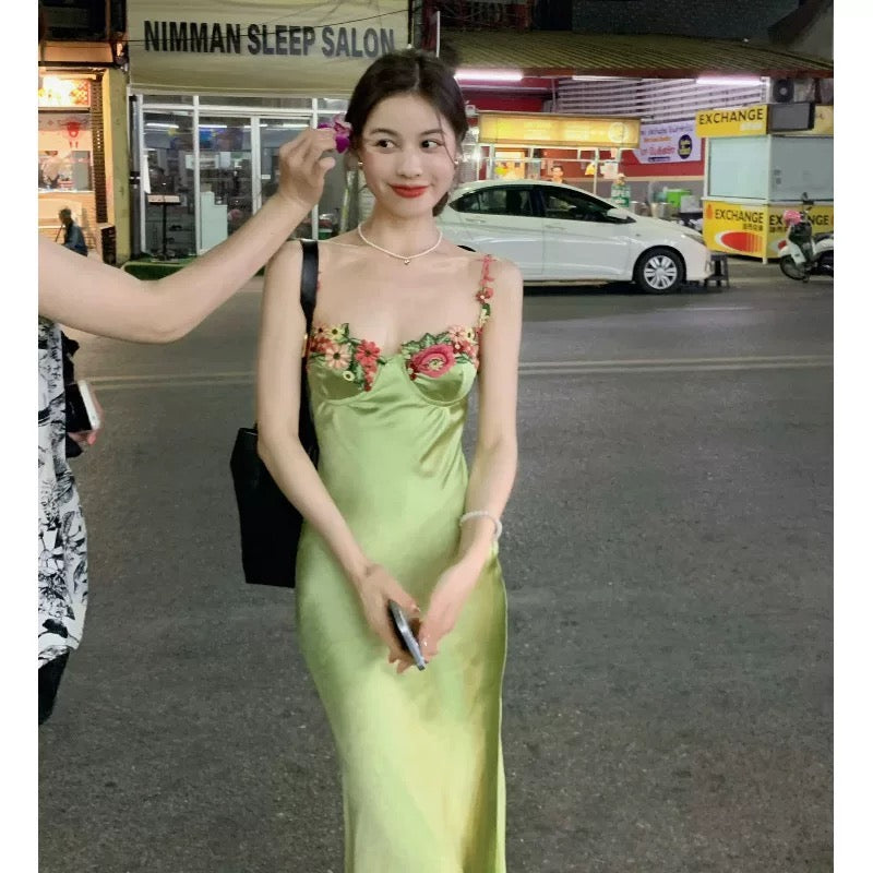 Simple A line Spaghetti Straps Satin Vestido De Desta Verde Green Prom Dresses Wedding Guest Dress N266
