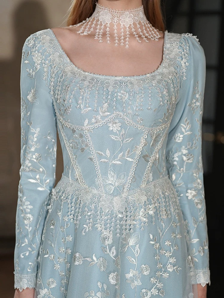 Modest A Line Square Neck Blue Sequin Mid Length 18th Birthday Elegant Outfit Formal Prom Dresses N4113