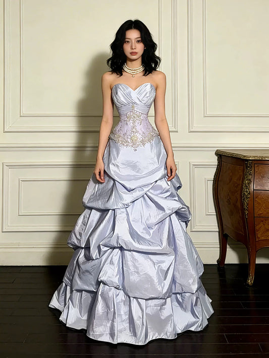 Modest Ball Gowns Sweetheart Lilac Satin Birthday Elegant Outfit Formal Prom Dresses N4088