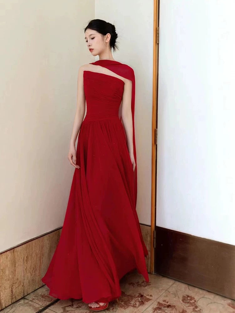 Charming A line Strapless Burgundy With Scarf Summer 19th Birthday Elegant Outfit Wedding Guest Dresses N4133