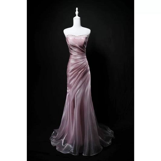 Modest Mermaid Strapless Blue Sleeveless Birthday Elegant Outfit Formal Long Prom Dresses N4143