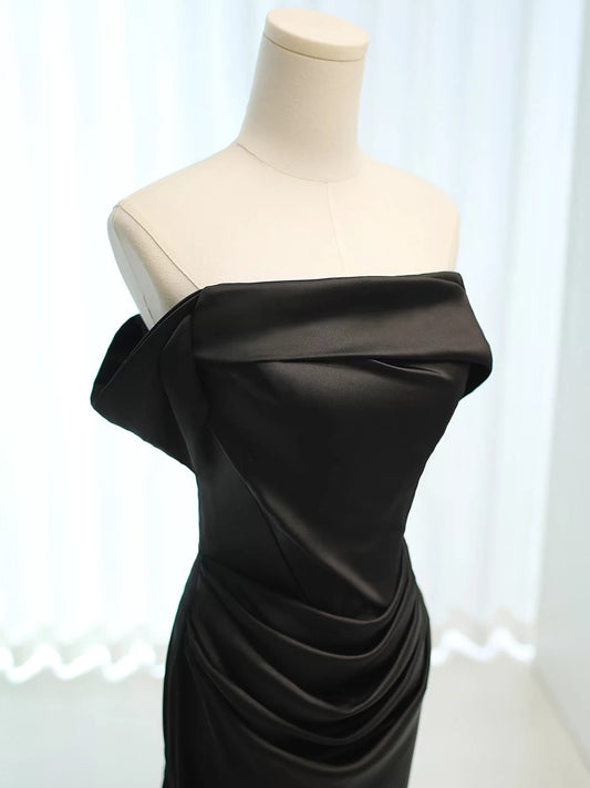 Charming Mermaid Off The Shoulder Black With Sleeves Summer 19th Birthday Elegant Outfit Wedding Guest Dresses N4145