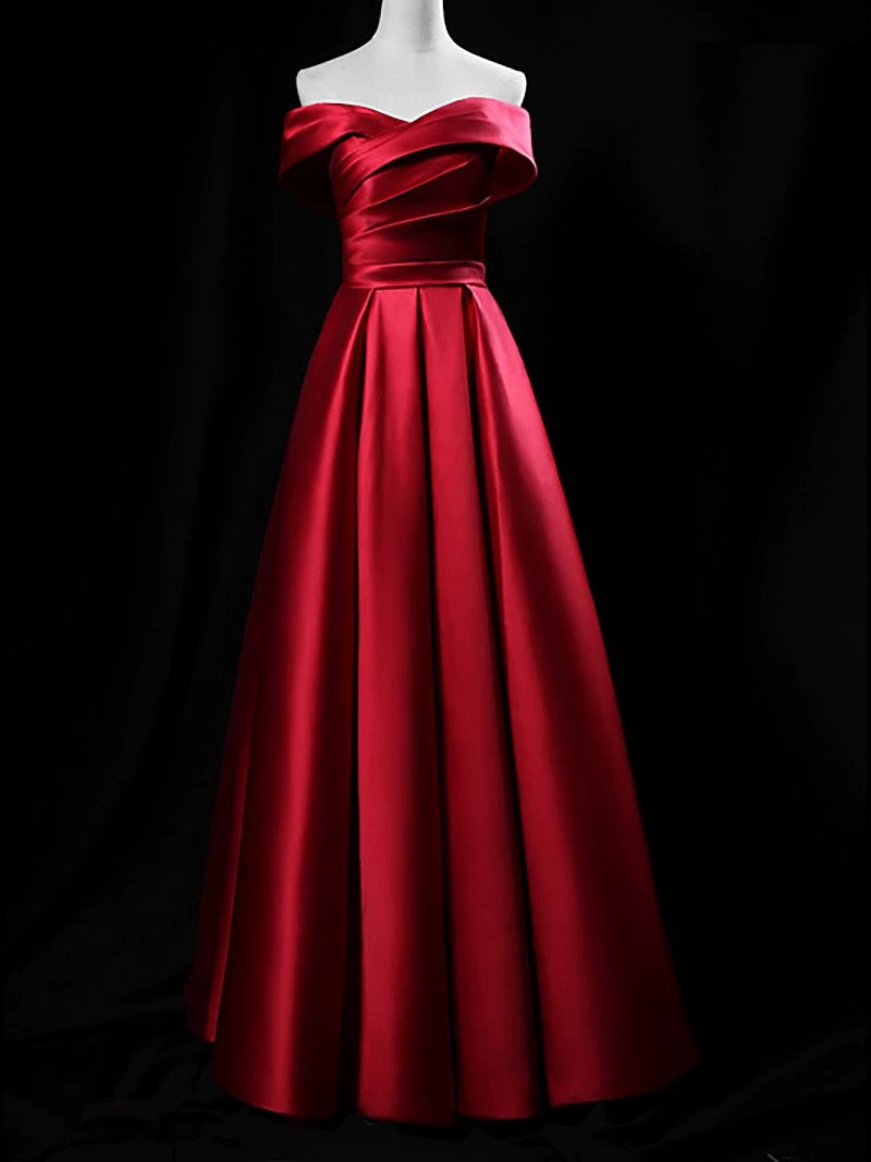 Modest A line Off The Shoulder Red Satin 18th Birthday Elegant Outfit Formal Long Prom Dresses N4150