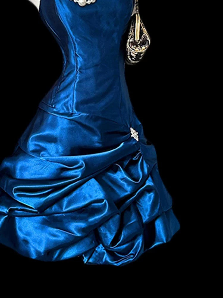 Vintage Sheath Strapless Royal Blue Satin Short Inspo 2000s Hoco Gowns Inspo Homecoming Dresses N1670