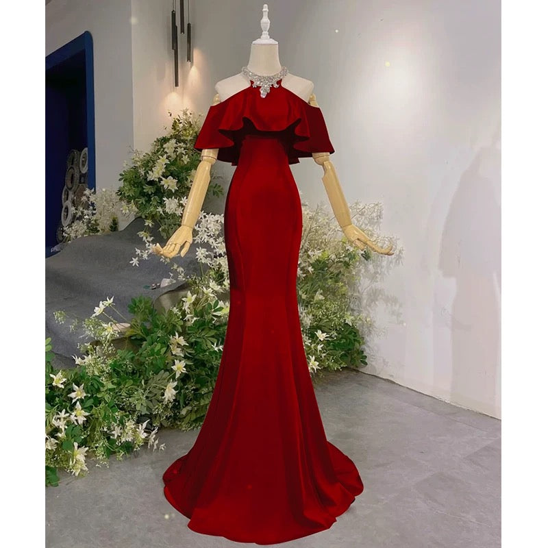 Sexy Prom Dresses Formal Mermaid High Neck Pink With Beadings Long Party Gowns N4292