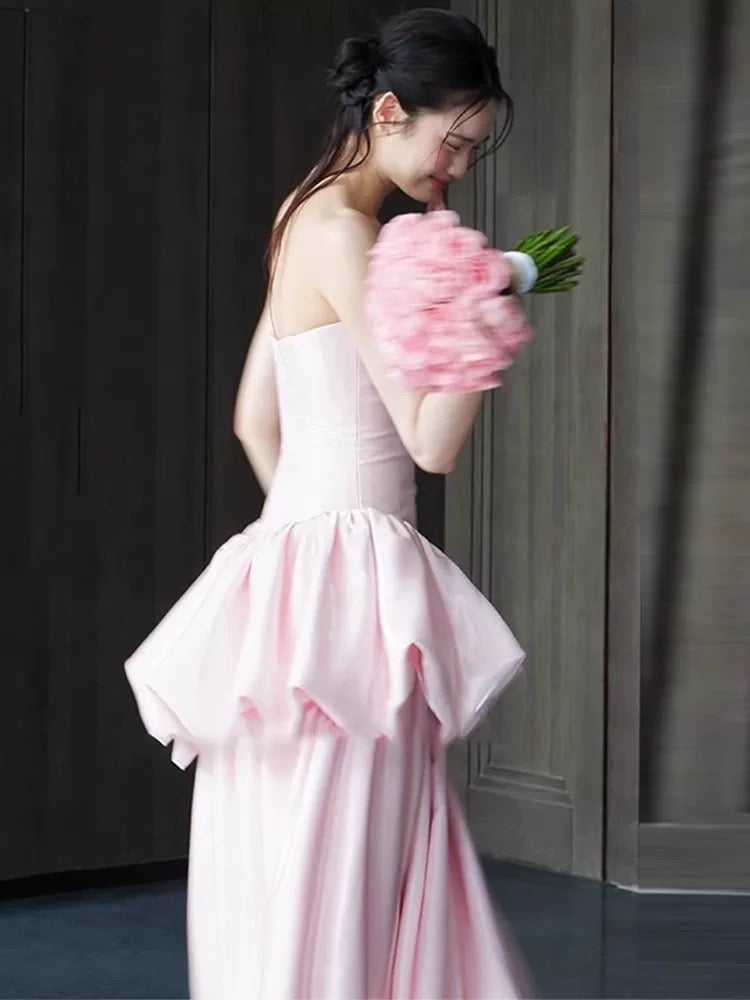 Dreamy Prom Dresses A Line Sweetheart Pink With Ruffle Sleeveless Evening Long Formal Outfits RB3725