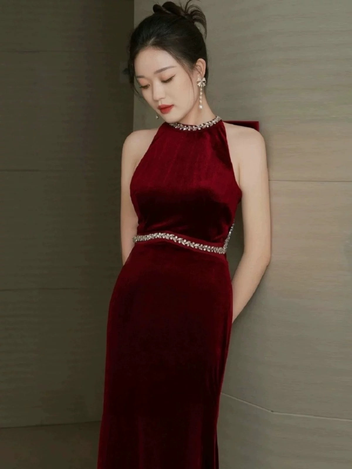 Glam Mermaid Scoop Black Tie Dress Prom Dresses Velvet Evening Long Semi Formal Dress RB3740