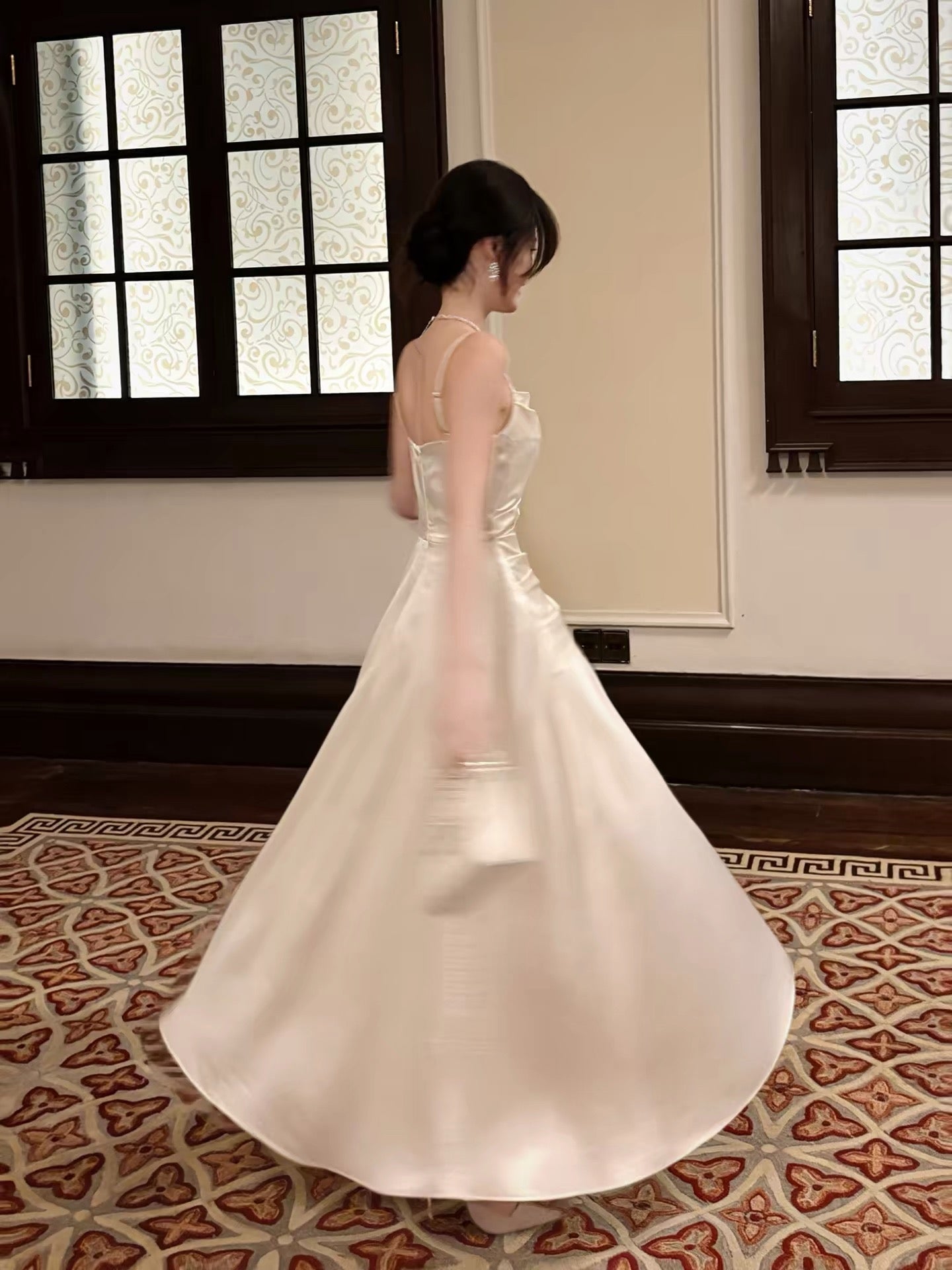 Simple A Line Spaghetti Straps Champagne Satin Inspiration Long Wedding Party Guest Dresses N2058