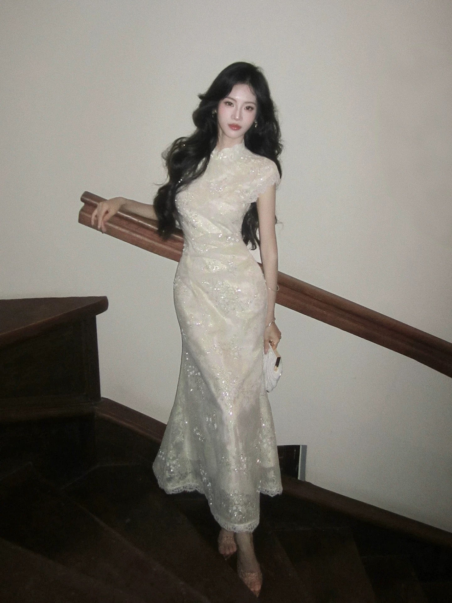 Simple Mermaid High Neck Lace Floor Length Inspiration Wedding Party Prom Guest Dresses N2108