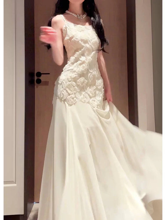 Cute Mermaid Spaghetti Straps Ivory Long Beach Spring Summer Garden Inspiration Wedding Party Guest Dresses N2206