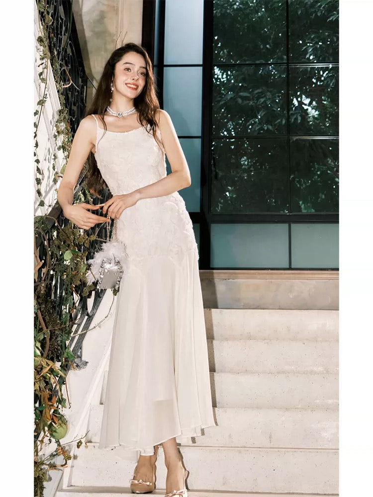 Cute Mermaid Spaghetti Straps Ivory Long Beach Spring Summer Garden Inspiration Wedding Party Guest Dresses N2206