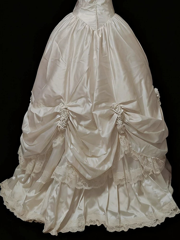 Fairytale Fantasy Art Wedding Dresses Ball Gown Off The Shoulder Satin With Sleeves Long Brides Dress Bridal Gowns N1676
