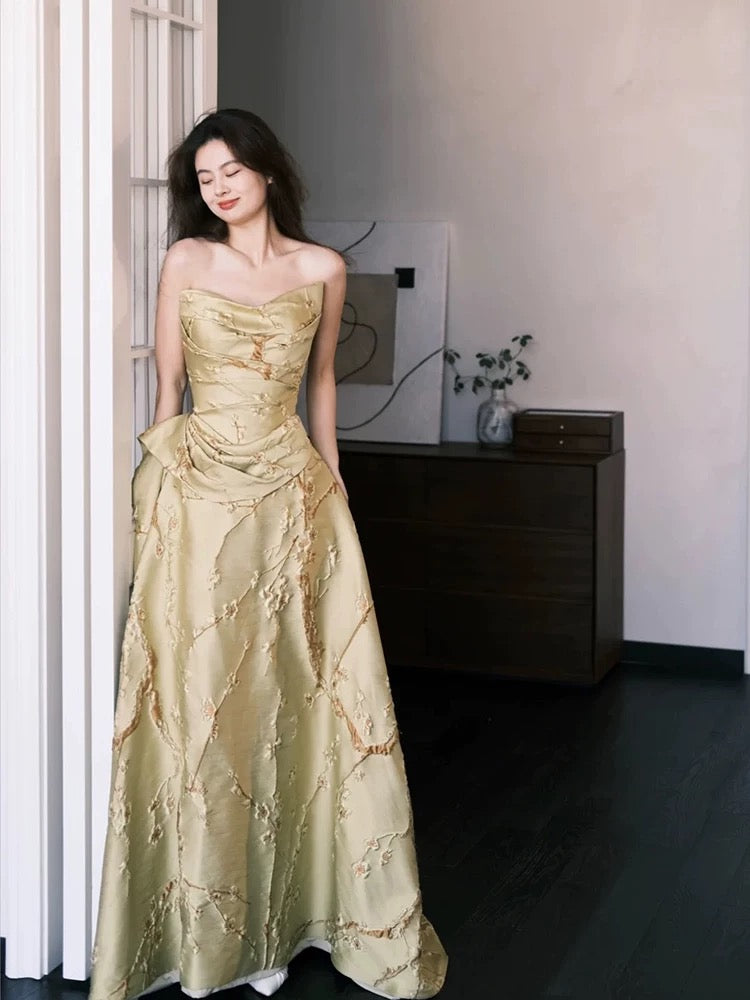 Beautiful Ball Gown Sweetheart Yellow Satin For High Schools Teens Pro – RubyFashionDress