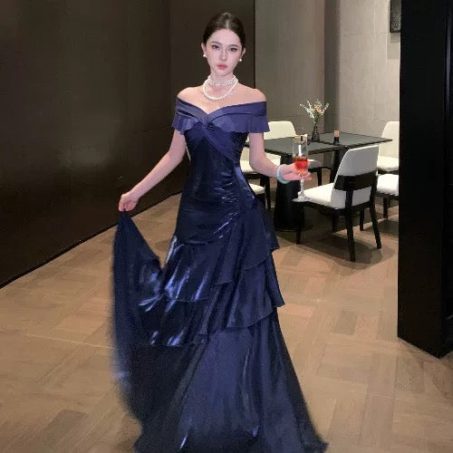 Elegant Mermaid Off The Shoulder Black With Short Sleeves Prom Dresses Long Evening Outfits N3145