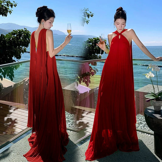 Mystical A Line Halter Blue Chiffon With Scarf Floor Length Date Night Outfits Formal Gown 18th Birthday Dresses RB5685